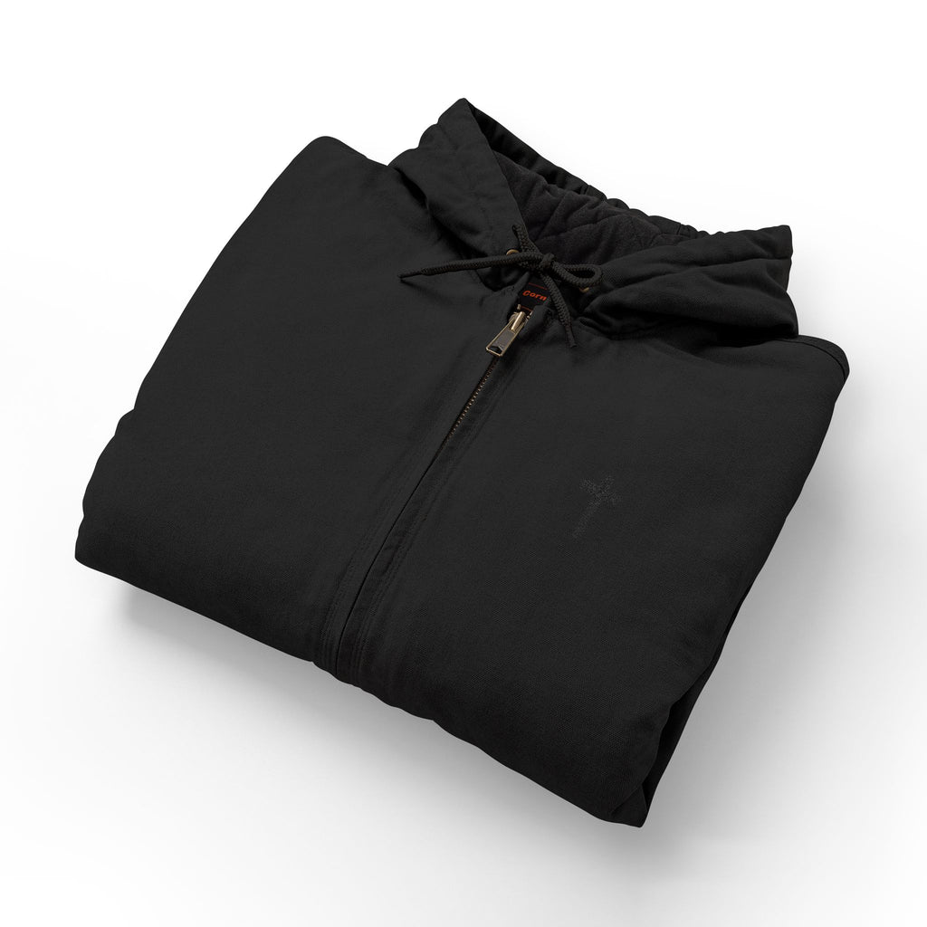 Men's Black Cross (Embroidered) Hooded Work Jacket