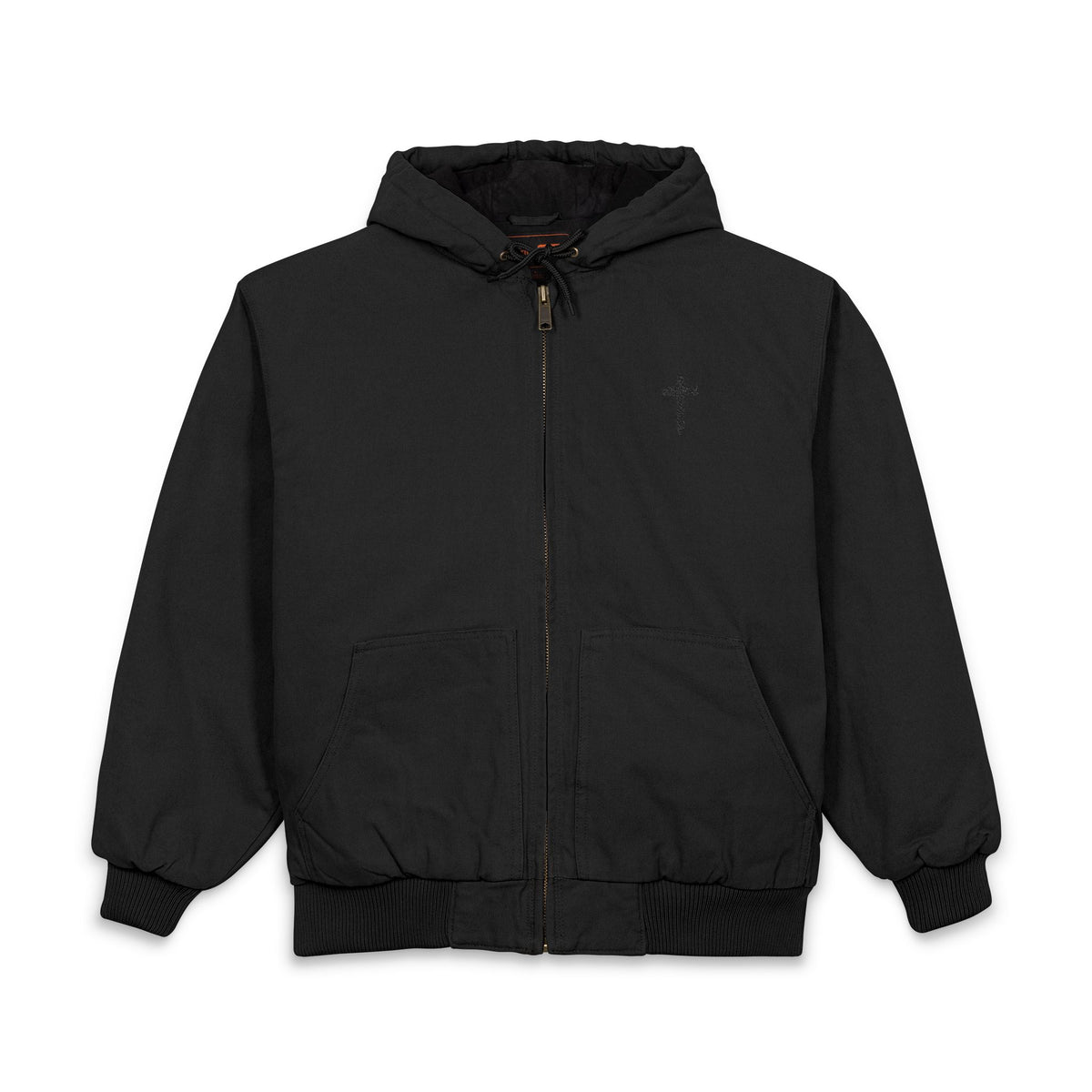 Men's Black Cross (Embroidered) Hooded Work Jacket